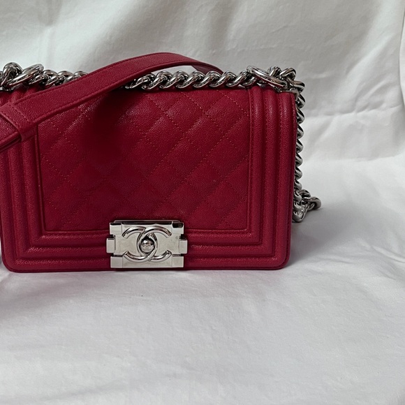 Chanel Small Boy Bag in Red Leather Silver Hardware - Picture 7 of 16